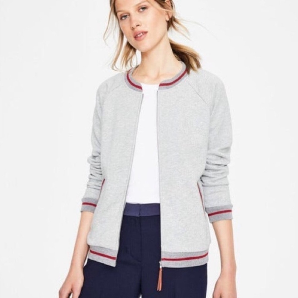 Boden Whitstable Gray Zip Jersey Bomber Jacket